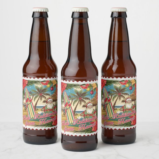 Weihnachtsgrüße aus Hawaii Holiday Bierflaschenetikett (Flaschen)