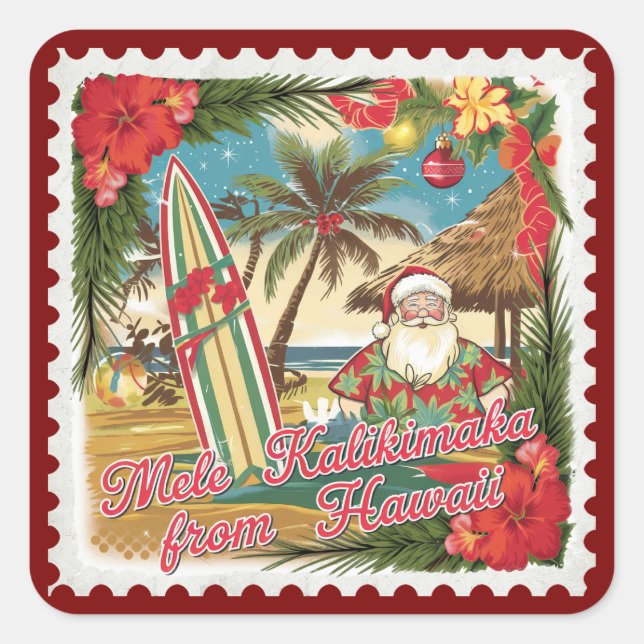 Weihnachtsgrüße aus Hawaii Holiday Quadratischer Aufkleber (Vorderseite)