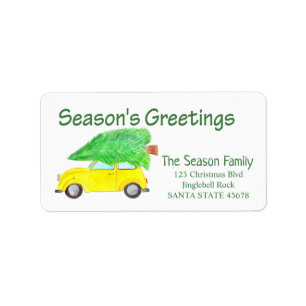 Weihnachtsgrüße Auto und Weihnachtsbaum Adressaufkleber