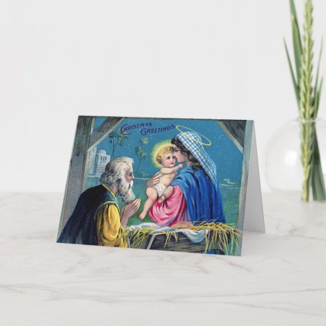 Weihnachtsgrüße Christliche Krippe Feiertagskarte (Vorderseite)