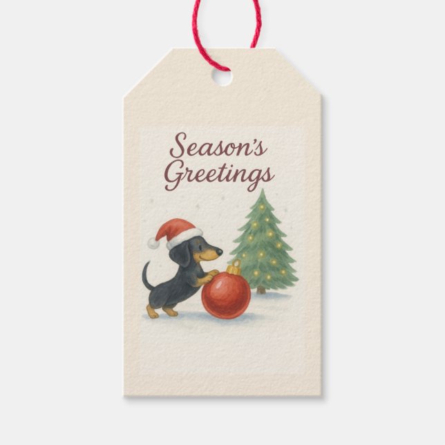 Weihnachtsgrüße Dackel Geschenkanhänger (Vorderseite)