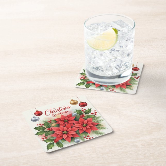Weihnachtsgrüße, Festlich, Rechteckiger Pappuntersetzer (Vor Ort)