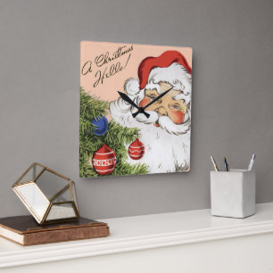 Weihnachtsgrüße! Fröhlicher Weihnachtsmann Quadratische Wanduhr