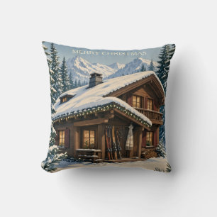 Weihnachtsgrüße Gemütliches Alpenchalets Schneerei Kissen
