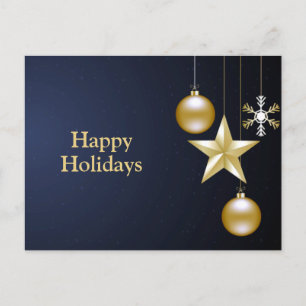 Weihnachtsgrüße Goldene Ornamente Navy Blau Postkarte