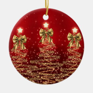 Weihnachtsgrüße Goldene Rote Weihnachtsbäume mit S Keramik Ornament