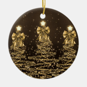 Weihnachtsgrüße Goldene Weihnachtsbäume mit Schlei Keramik Ornament