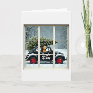 Weihnachtsgrüße Hund Käfer Weihnachtsbaum Fenster Karte