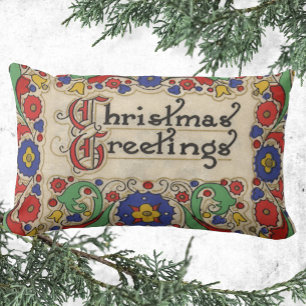 Weihnachtsgrüße im Vintage-Stil mit dekorativer Um Lendenkissen