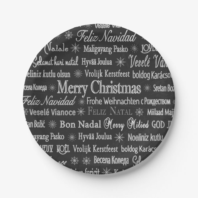 Weihnachtsgrüße Mehrsprachige Tafel Pappteller (Vorderseite)