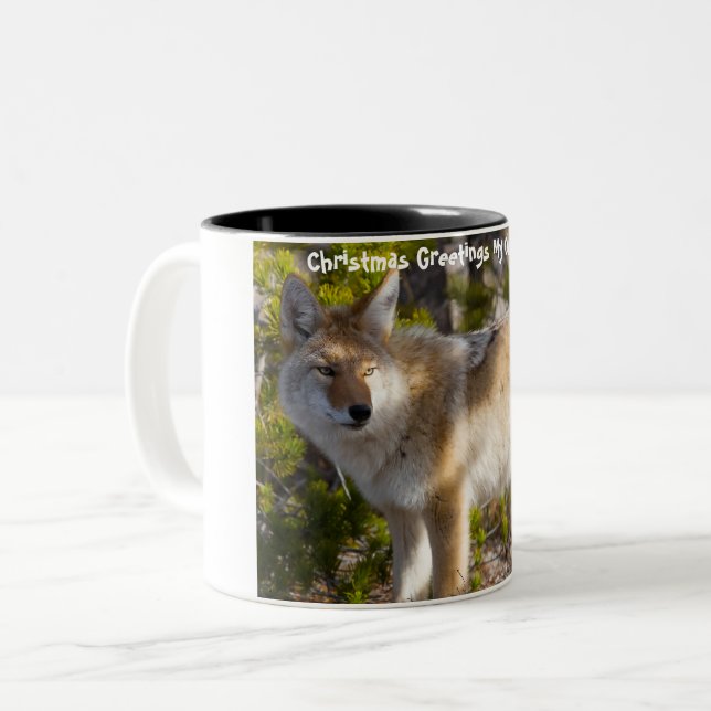 Weihnachtsgrüße Mein altes Coyote Zweifarbige Tasse (Vorderseite Links)
