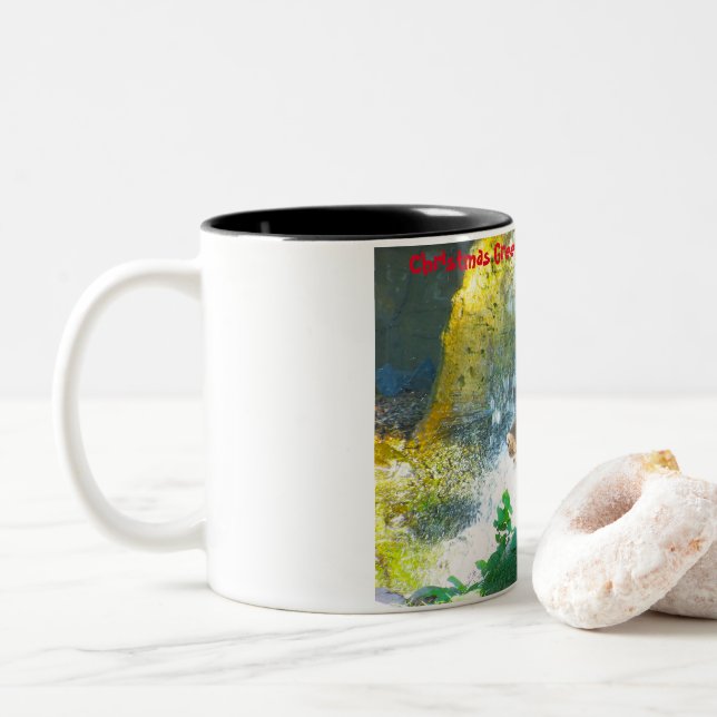 Weihnachtsgrüße Mein Jäger Gatherer Zweifarbige Tasse (Mit Donut)