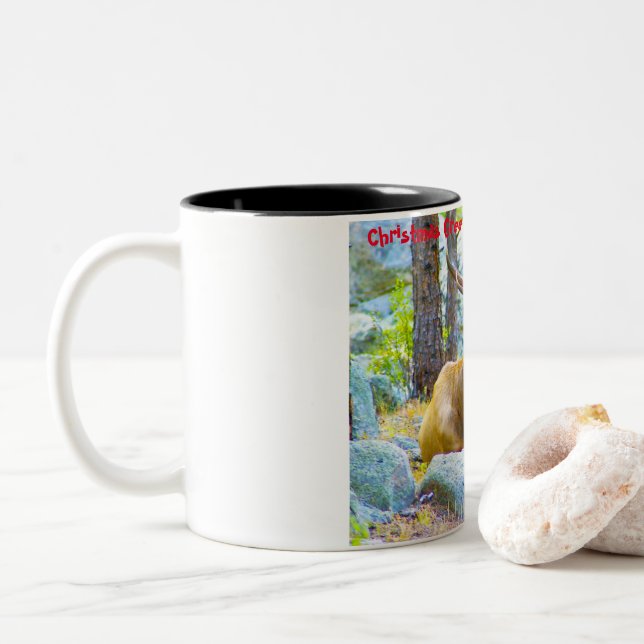 Weihnachtsgrüße Mein Jäger Gatherer Zweifarbige Tasse (Mit Donut)