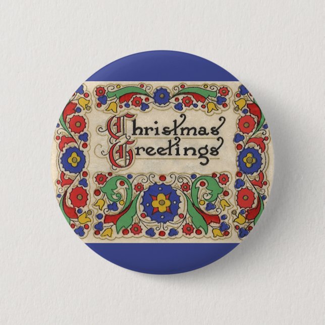 Weihnachtsgrüße mit dekorativen Grenzen Button (Vorderseite)