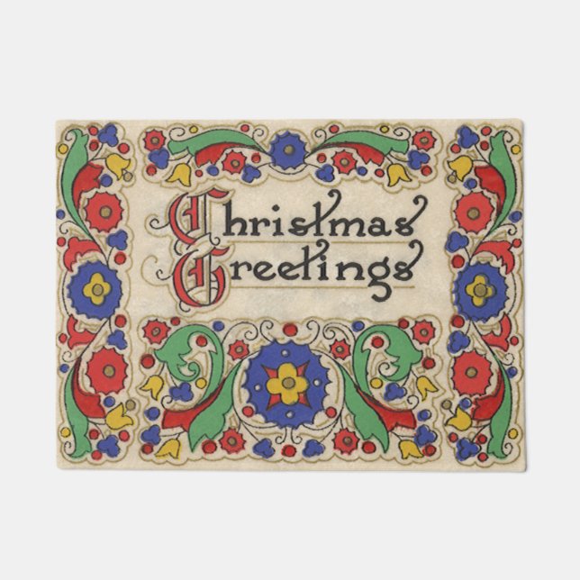 Weihnachtsgrüße mit dekorativen Grenzen Fußmatte (Vorderseite)
