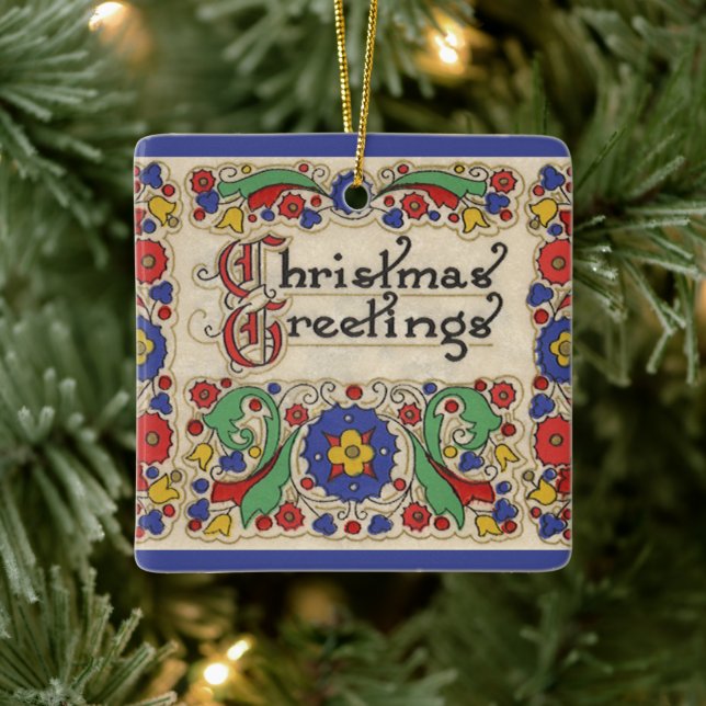Weihnachtsgrüße mit dekorativen Grenzen Keramikornament (Baum)