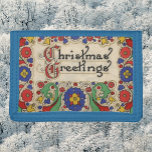 Weihnachtsgrüße mit dekorativen Grenzen Tri-fold Portemonnaie<br><div class="desc">Vintage Abbildung Viktorianisch Frohe Weihnachts-Urlaub Text Design. Die Worte "Weihnachten Grüße" in antiken Buchstaben sind von einer bunten Blumenschmuck mit abstrakten Blume umgeben!</div>