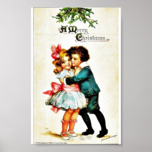 Weihnachtsgrüße mit einem Jungen umarmt ein Mädche Poster (Vorne)