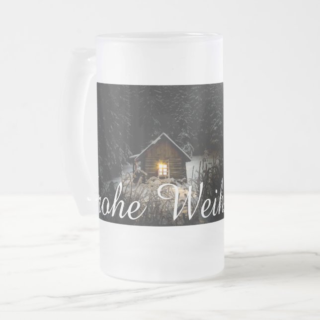 Weihnachtsgrüße mit Hexenhaus Mattglas Bierglas (Vorderseite Links)