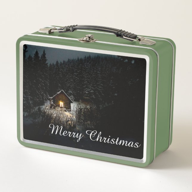 Weihnachtsgrüße mit Hexenhaus Metall Brotdose (Vorderseite)
