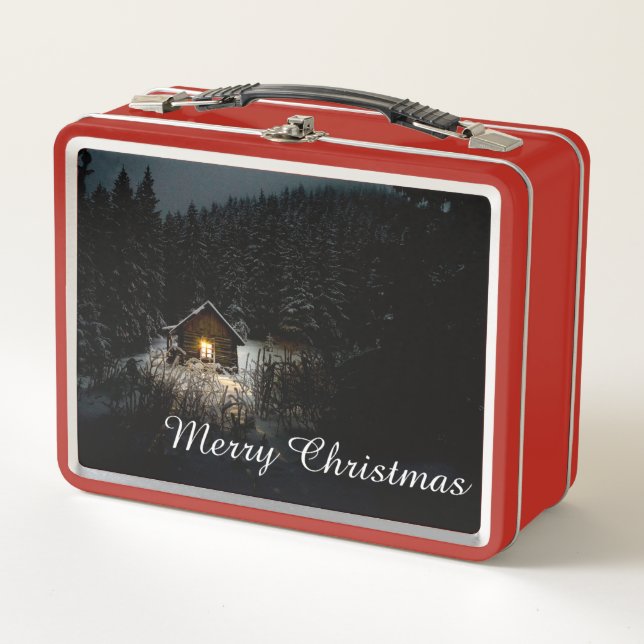 Weihnachtsgrüße mit Hexenhaus Metall Brotdose (Vorderseite)