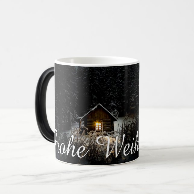 Weihnachtsgrüße mit Hexenhaus Verwandlungstasse (Vorderseite Links)