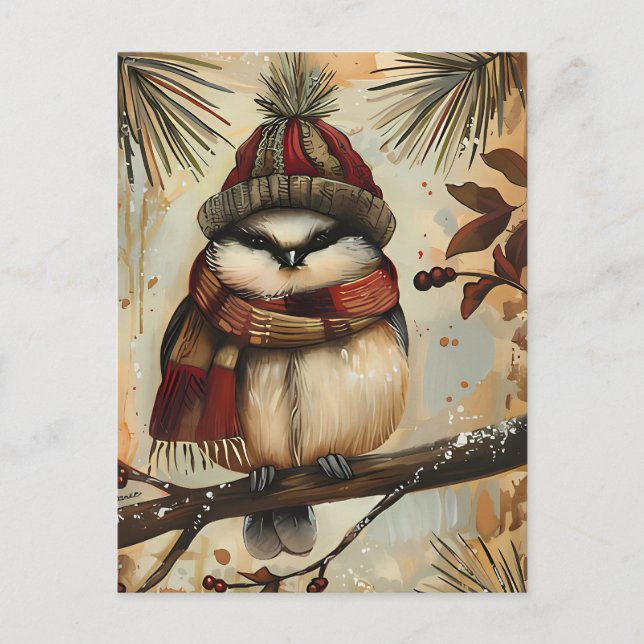 Weihnachtsgrüße mit niedlichem Vogel Postkarte (Vorderseite)