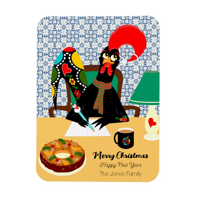Weihnachtsgrüße mit portugiesischer Roosterkarte Magnet (Vertikal)
