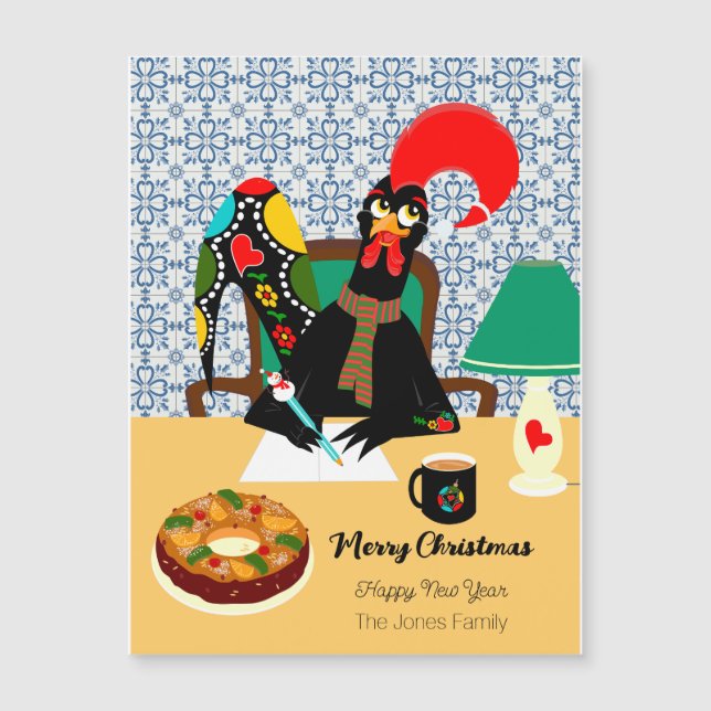 Weihnachtsgrüße mit portugiesischer Roosterkarte Magnetkarte (Vorderseite)
