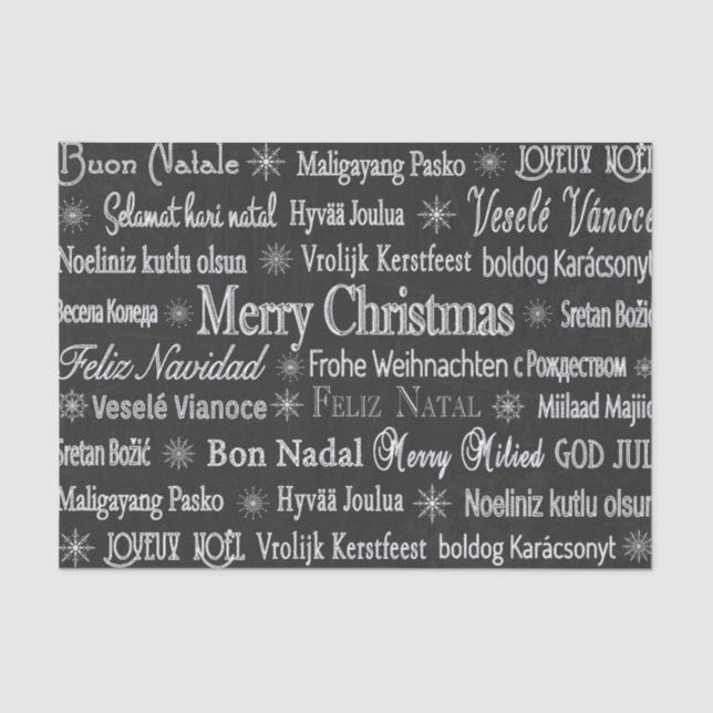 Weihnachtsgrüße Multiple Language Chalkboard Seidenpapier (Vorderseite)