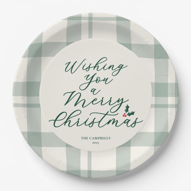 Weihnachtsgrüße Plaid Pappteller (Vorderseite)
