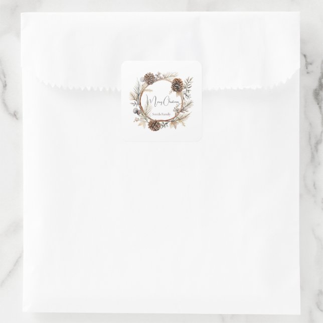 Weihnachtsgrüße Quadratischer Aufkleber (Tasche)
