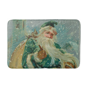 Weihnachtsgrüße-Retro Weihnachtsmann Postkarte Badematte