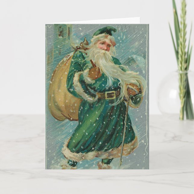 Weihnachtsgrüße-Retro-Weihnachtsmann-Postkarte Karte (Vorderseite)