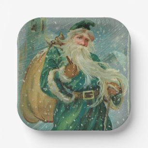 Weihnachtsgrüße-Retro Weihnachtsmann Postkarte Pappteller