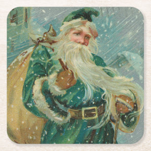 Weihnachtsgrüße-Retro Weihnachtsmann Postkarte Rechteckiger Pappuntersetzer