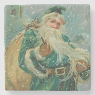 Weihnachtsgrüße-Retro-Weihnachtsmann-Postkarte Steinuntersetzer