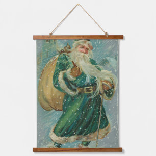 Weihnachtsgrüße-Retro Weihnachtsmann Postkarte Wandteppich Mit Holzrahmen