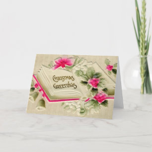 Weihnachtsgrüße Rosa florale Embossed Feiertagskarte