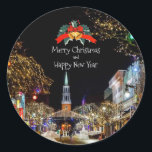 Weihnachtsgrüße Runder Aufkleber<br><div class="desc">Feierliche Weihnachtsgrüße,  frohe Weihnachten und viel Glück ins neue Jahr!</div>