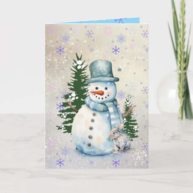 Weihnachtsgrüße "Schneemann im sinkenden Schnee" Karte (Vorderseite)