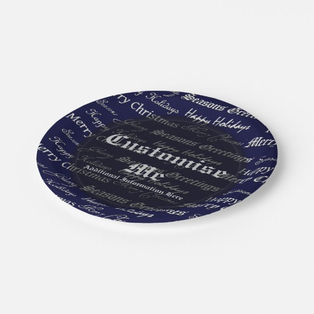 Weihnachtsgrüße (Silber) Pappteller (Schrägansicht)