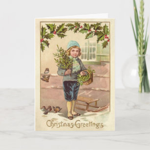 Weihnachtsgrüße Viktorianische Junge Alte Welt Feiertagskarte