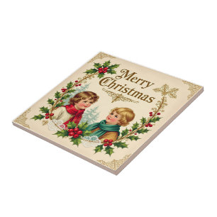 Weihnachtsgrüße viktorianischer Kinder vintage Fliese