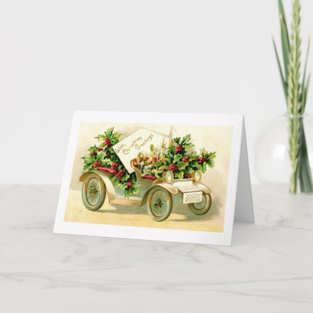 Weihnachtsgrüße Vintage Auto Feiertagskarte (Vorderseite)