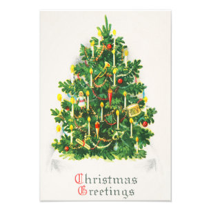Weihnachtsgrüße, Vintage-Karte, Weihnachtsbaum Fotodruck