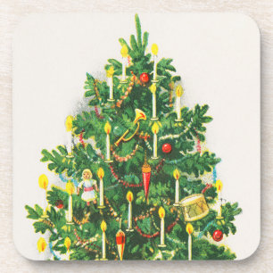 Weihnachtsgrüße, Vintage-Karte, Weihnachtsbaum Getränkeuntersetzer