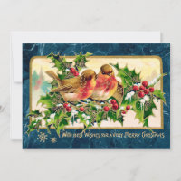 Weihnachtsgrüße Vögel Holly Imitate Gold