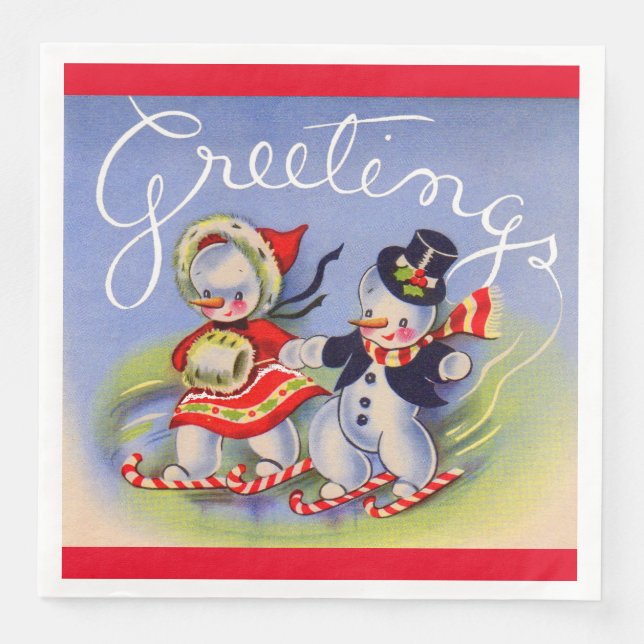 Weihnachtsgrüße von Herrn und Frau Snowman Serviette (Vorderseite)