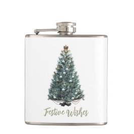 Weihnachtsgrüße. Weihnachtsbaum-Design Flachmann